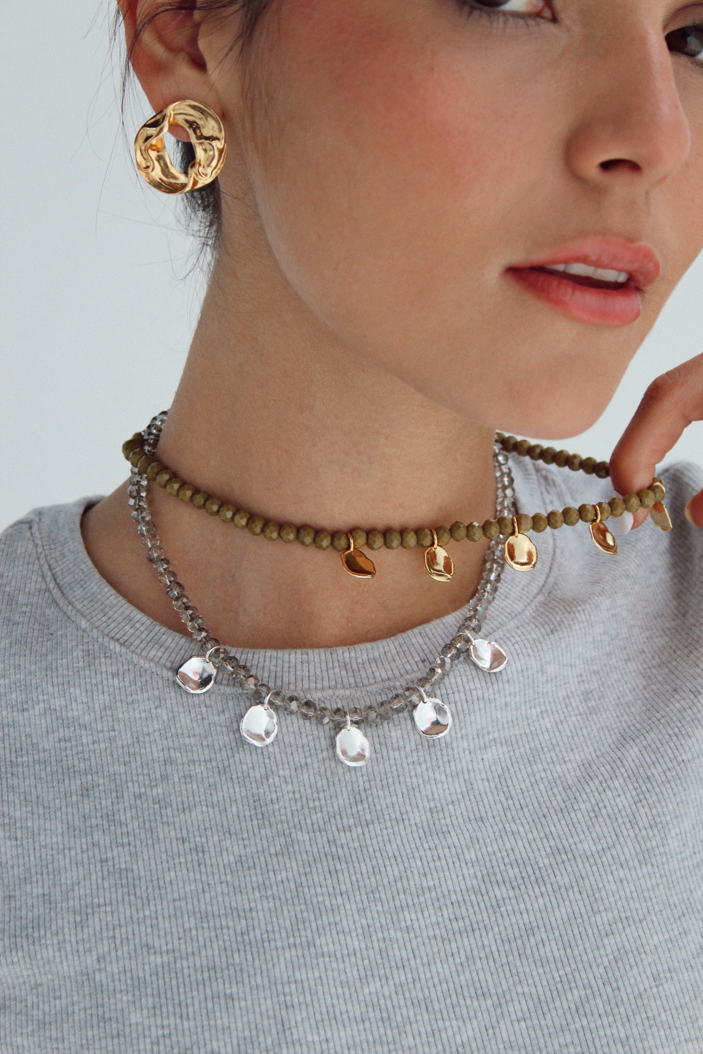 PETAL EMERALD Silver Necklace